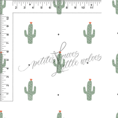 Tissu en ligne Québec, Canada Petites Louves _PRECO Cactus fond blanc